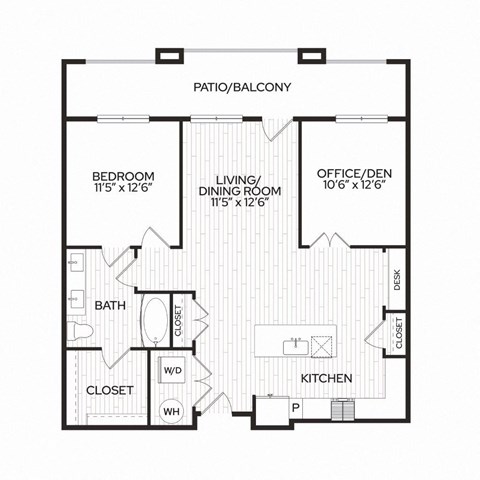 Floor plan for 1 bed, 1 bath, 1003 sqft
